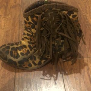 Leopard Distressed Booties with Fringe
